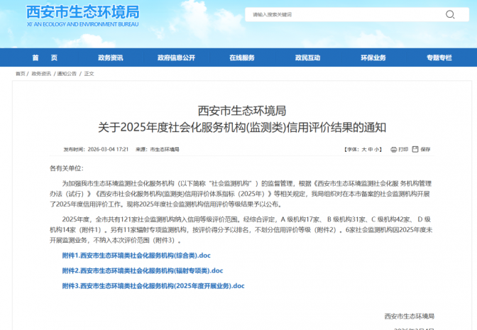 热烈祝贺科仪阳光检测获评西安市生态环境类社会化服务A级机构